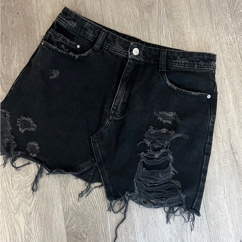 Zara black distressed denim skirt